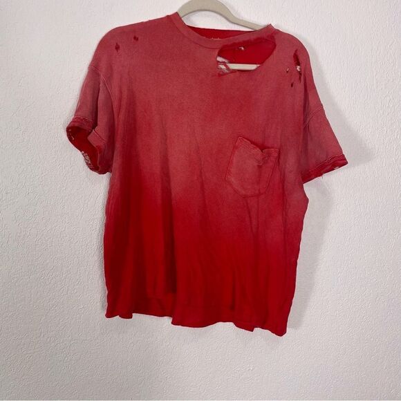 We The Free | Free People Red Faded & Distressed Oversized Tshirt - Picture 1 of 6